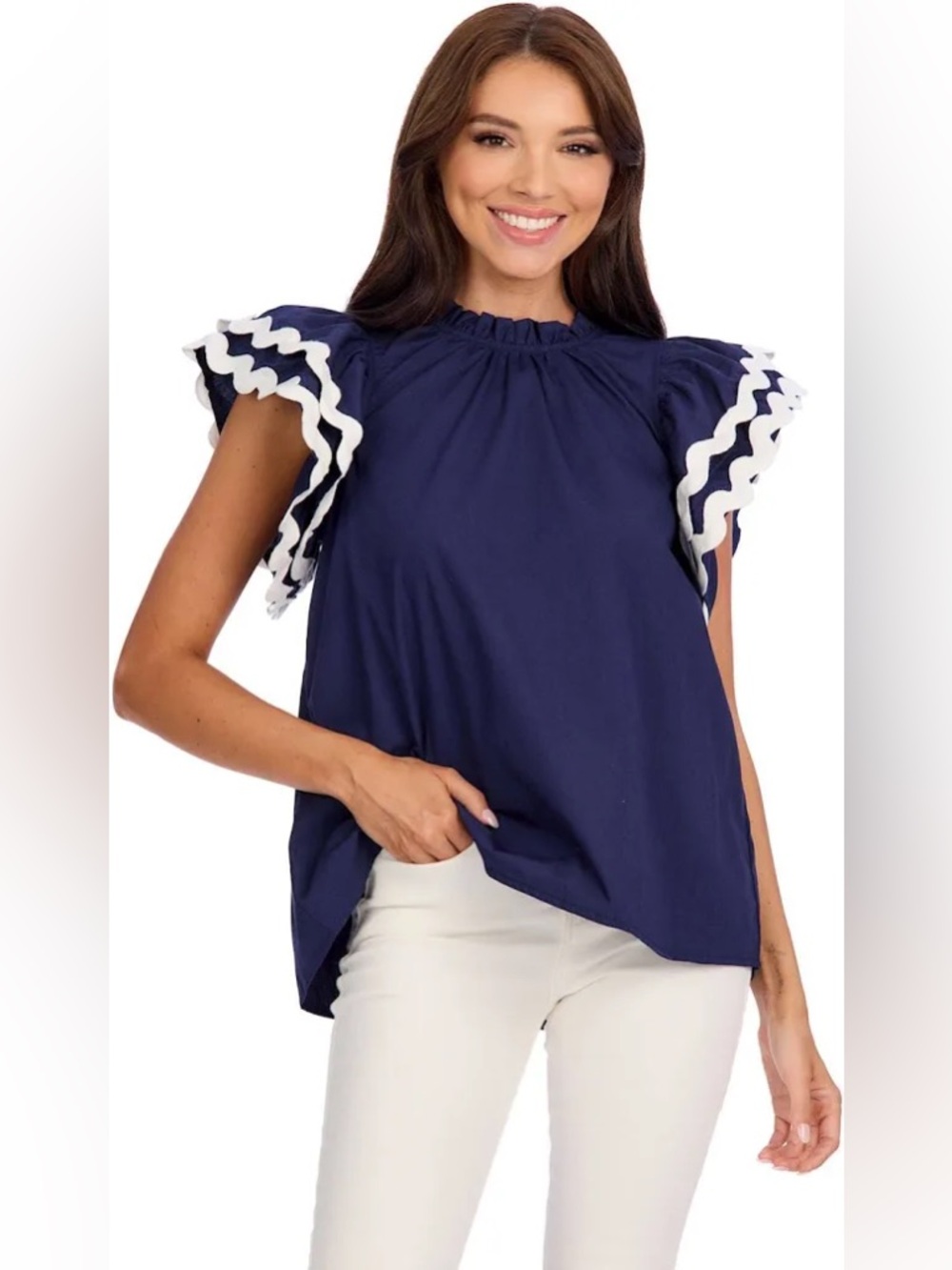 NWT Mud Pie Navy Angie Ric-Rac Top